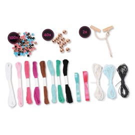 Lena 42116 Craft Set Multi Friendship Bands, Complete Set with 2 Ribbons Made of Satin, Yarn in 8 Colours, 3 Cords and 2 Clasps, Latch Hook Set for Children from 8 Years, Braided Set for 2 Bracelets 5-in-1