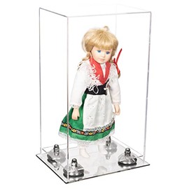 Better Display Cases Acrylic Versatile Display Case - Medium Rectangle Box with Clear Case, Silver Risers and Mirror Base 8" x 6" x 14" (V18/A092)