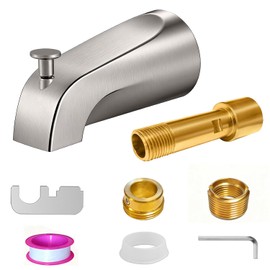 Brushed Nickel Bathtub Spout with Diverter, All Metal,5.3 Inch Tub Spout, Fits 1/2" Copper Slip-On and 1/2" or 3/4" IPS Threaded Pipes, Leak-Free, Slip Fit Tub Spout with Pull-Up Diverter