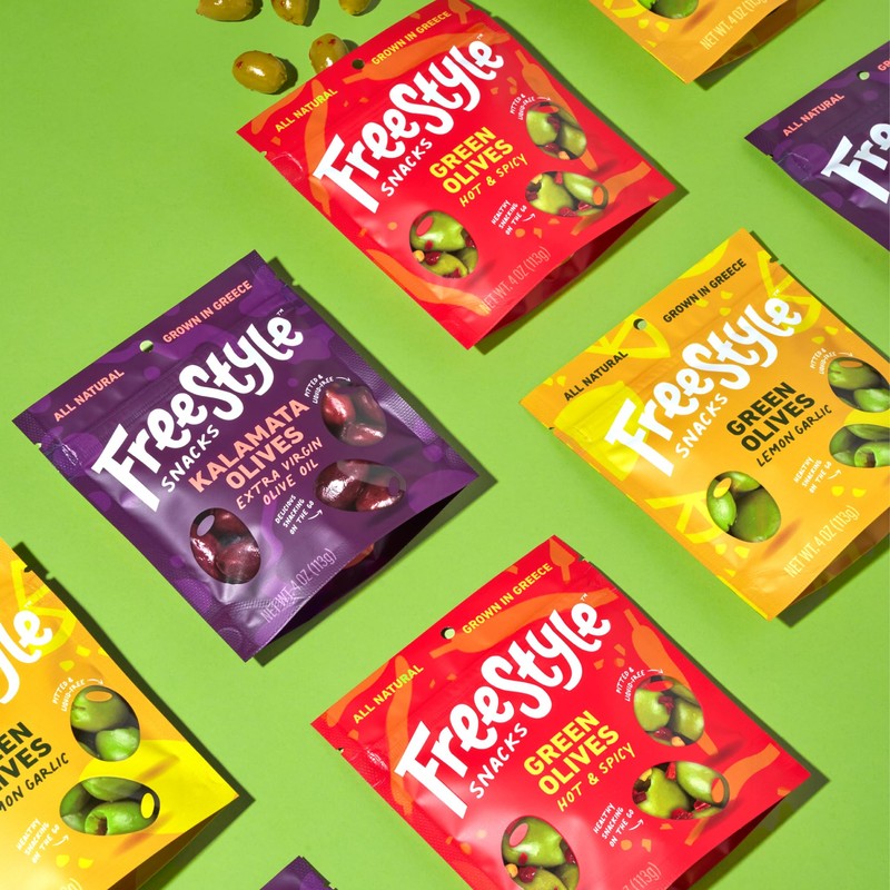 Freestyle Snacks Lemon Garlic Green Olives, 4 OZ