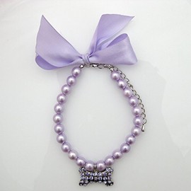 PETFAVORITES Fancy Pearls Crystal Dog Necklace Jewelry with Bling Rhinestones Big Bone Charm for Pets Cats Small Dogs Girl Teacup Chihuahua Yorkie Clothes Costume Outfits (Purple, 12 to 13.7-Inch)