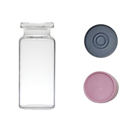100pack 10ml Empty Clear Glass Vials With Plastic-Aluminium Flip Cap And Rubber Stoppers 1/3oz Transparent Glass Bottle 10cc Glass Containers 20mm Ampoule Lyophilized Powder Liquid bottle (Pink)