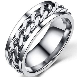 Jude Jewelers 8mm Stainless Steel Chain Inlay Wedding Band Biker Ring (Silver, 10)