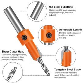 Countersink Drill Bit Set, 5 Pieces Countersink Drill Bit for Wood Tapered Woodworking Drill Bit 5/16 Inch Shank Allen Key Countersink Drill Bit for Wood Screws with Depth Stop Set with Guide Screw