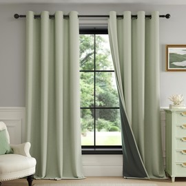 Fmfunctex Blackout Curtains for Bedroom Sage Green Curtains 54 Drop Geometric Weave Textured Eyelet Curtains for Living Room Nursery Thermal Insulated Window Curtain Drapes 2 Panels
