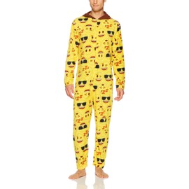 Briefly Stated Men's Emoji Hooded Union Suit, Smiley face Yellow, M