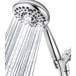 DAKINGS 6 Spray Modes High Pressure Handheld Showerhead Set Upgraded 5 Inches Shower Head with Handheld Spray Premium Chrome Handheld Shower Head 60 Inches Stainless Steel Hose-1-Min Install