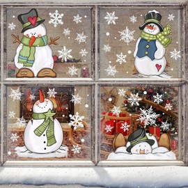 AnyDesign Christmas Window Stickers Winter Snowman Snowflakes Window Clings Xmas Reusable PVC Decal for Glass Mirror Decor, 6 Sheet