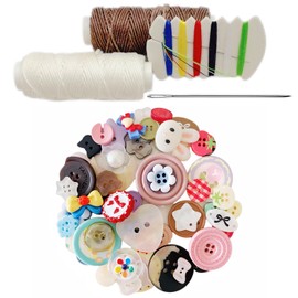 JoeJoeKit Sewing Kit for Adults, 0.8mm Upholstery Thread and Heavy Duty Needle for Leather, 60 Pcs Assorted Buttons for Sewing, DIY Crafts, Manual Button Painting, Decoration and Repairs