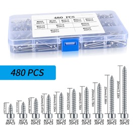 Metric Hex Socket Cap Head Self Tapping Screws, 480pcs M3 Stainless Steel Socket Head Cap Wood Screws Assortment Kit, Hex Drive Head Cap Self Drilling Screws(480 Silver)