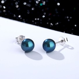 YAMI Akoya Black Pearl Earrings, Round Saltwater Cultured Pearls with 925 Sterling Silver Stud Earrings, Hypoallergenic Jewelry Gifts for Women and Men 6.5MM