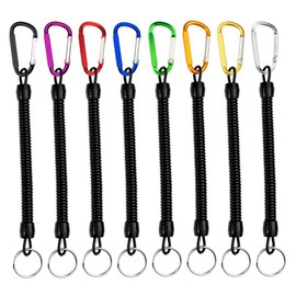 8 PCS Stretchy Spiral Keyring with Color D Metal Carabiner Clip,Retractable Keychain Spring Safety Spring Key Holder for Keys, Wallet, Phone, Backpack