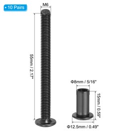 PATIKIL M6 x 55 mm Hex Chicago Screws, 10 Set Binding Screw Posts Connecting Hex Drive Socket Cap Bolt Nuts for Scrapbook Leather Belt Album Photo Furniture Repair, Black