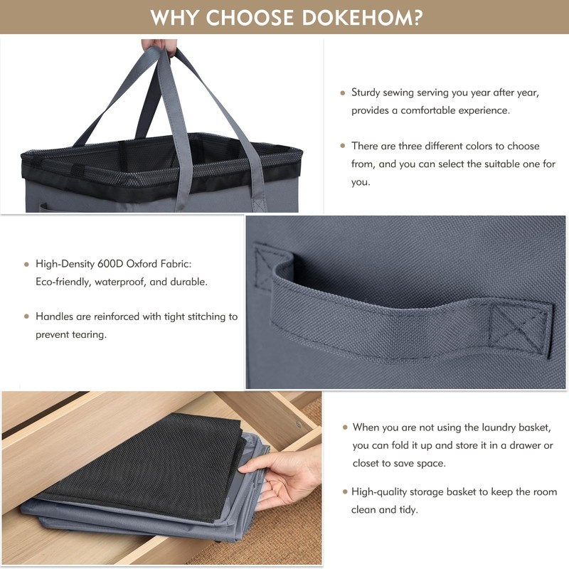 DOKEHOM 90L X-Large Laundry Basket with Removable Wash Bag on