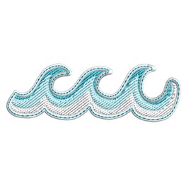 Ocean Waves Patch 3" x 1" Embroidered Iron-on/Sew-on Applique Vacation Travel Souvenir Beach Sharks Whales Tropical Fish Decorative Embroidery Clothing Vest Jackets Jeans Premium Stitching