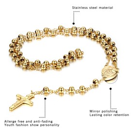 OIDEA Rosary Cross Necklace Stainless Steel Catholic Jesus Christ Crucifix Religious with Pendant Cross Chain Jewellery Gift for Men Women Christmas Gold Silver Black Rose Gold, Stainless Steel, No