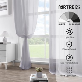MRTREES Purple Grey Sheer Curtains 34 x 36 inch Length Kitchen Tier Short Curtains Light Filtering Rod Pocket Voile Cafe Curtains for Kitchen Bathroom Small Half Window 2 Panels