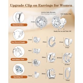 FIBO STEEL 10 Pairs Clip On Earrings for Women Non Pierced Ears CZ Pearl Knot Twist Chunky Hoop and Studs Earring Set Ear Clips Jewelry Silver Plated