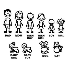 Family Decals Die Cut Vinyl Sticker Fam Bumper Car Window Slaps Family Fun Dog Cat Baby L826 (Black)