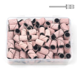 100PCS Professional Nail Sanding Bands Kit, 3mm Mandrel Drill Bits for Acrylic & Gel Removal, 180Grit Files for Manicure Pedicure, Durable Nail Art Tools (180 Grit-Pink)