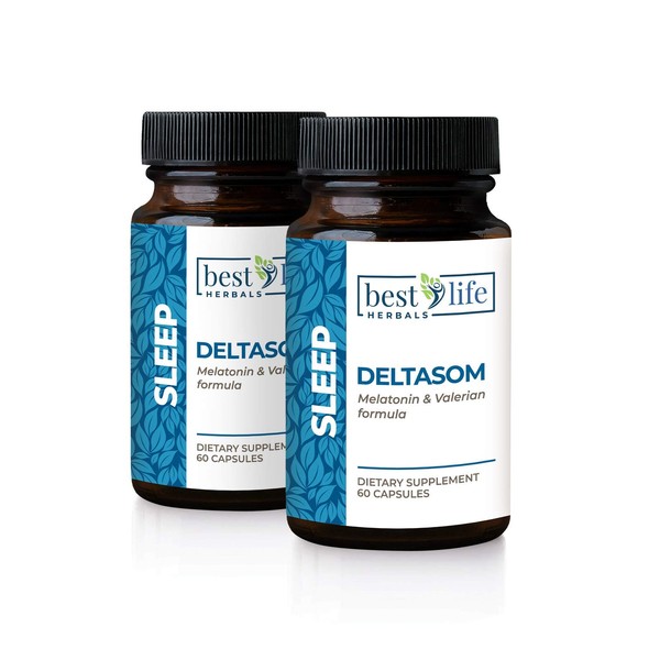 DeltaSom Natural Sleep Aid - Non Habit Forming Sleep Supplement with Valerian Root That Leaves Adults Feeling Rested - 2 Bottles