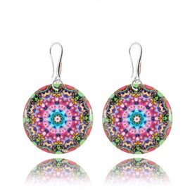 Boho Groß Mandala Design Oval oder Rund Leicht Ohrringe Hängend Schmuck für Damen (Rose Blau)