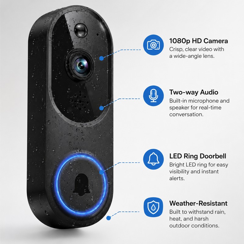Wireless Video Doorbell Camera for Front Door Monitoring – 2.4G