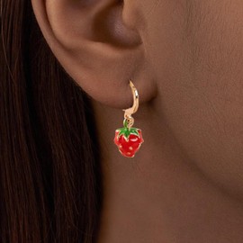Tiny Strawberry Earrings for Women Cute Fruit Huggie Hoop Earrings Gold Small Hoop Earring Strawberry Jewelry Gifts Trendy