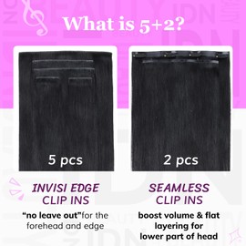 IDN BEAUTY 5+2 Invisi Edge Seamless Clip in Hair Extensions Human Hair Combo Pack, Straight 22 Inch 110g 5pcs Invisible Edge and 2pcs Seamless Clip ins for Black Women Natural Black No Leave Out