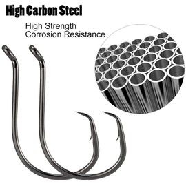 Dr.Fish - Paquete de 100 anzuelos de pesca con forma de pulpo en forma de círculo, anzuelos de anzuelo en vivo de níquel negro con compensación ancha para surf, pesca, bagre, lubina, atún, agua dulce, agua salada, Texas Drop Shot Rig #8/0
