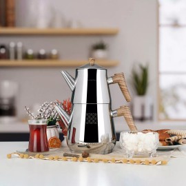 Serenk Traditional Turkish Tea Pot, 18/10 Stainless Steel, Rapid Boil Stove Top - Definition