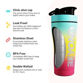 Beyond Fitness Premium Insulated Stainless Steel Protein Mixer Shaker Supplement Bottle - Metal and BPA Free (Beach)