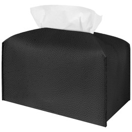 PU Tissue Box Holder, Facial Tissue Dispenser Case for Bathroom, Vanity Countertop, Tabletop, Rectangle Napkin Tissue Box Cover Compatible with Kleenex Paper Hand Towels (Black)