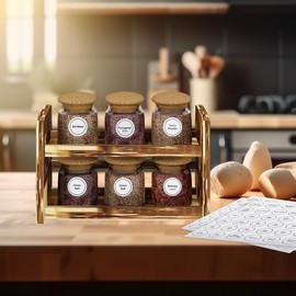 Spice Labels, 432Pcs Spice Labels Stickers 1.4in Waterproof Adhesive Round Preprinted Spice with Blank Label Black Tear Resistant Sticker for Kitchen Jars Caps Food Containers Organizers (White)