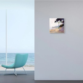 Stupell Summer Haze Beach Landscape Nautical Coastline Wood White 12 x 12