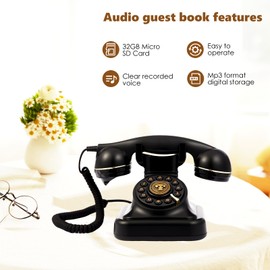 Huamch Audio Guest Book Wedding Phone,Customized Audio Guest Book Phone, Vintage Rotary Style Audio Message Voicemail for Graduation Retirement Party Birthdays Baby Shower Special Occasions(Black)