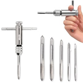 Tap Set, Hand Tap Set, M3, M4, M5, M6, M8 Hand Tap Set for External Thread, Tap with Adjustable T-Handle Tap Wrench