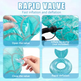 Pukitt Fishtail Inflatable Swimming Rings for Adults, Pool Ring Inflatable, Transparent Rubber with Sequin, Adults Diameter 100Cm, Large Ring, Floating Blue