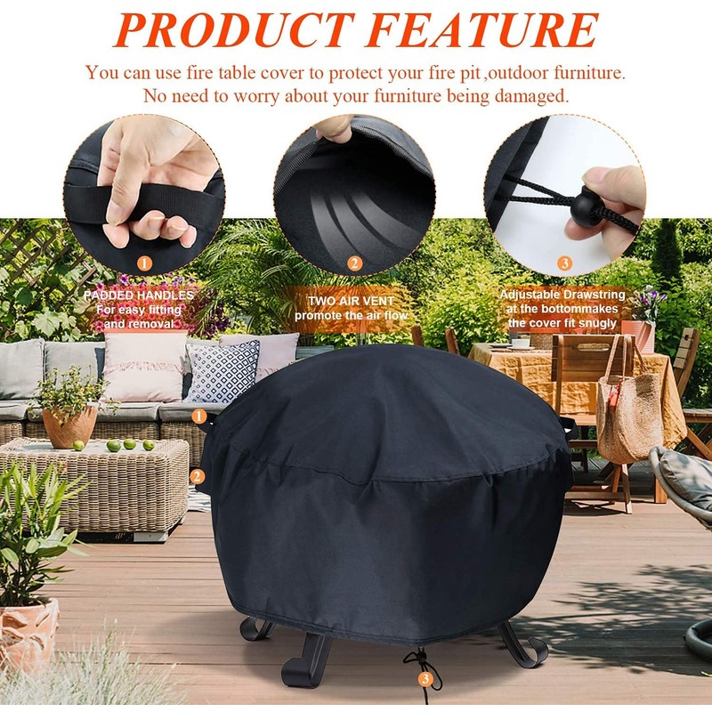 Iptienda Fire Pit Cover, Firepit Covers Waterproof Round Fireplace Cover