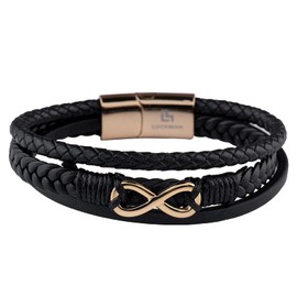 LUCKMAN Pulsera Hombre de Infinito, Brazalete de Cuero Piel Vegana y Acero Inoxidable con Baño de Oro 18k, Broche Magnético – Joyería y Accesorios para Hombre, Regalos para Hombre Originales y Regalos para Papá, Modelo Felix