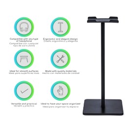Lenfech boldr Soporte para Audífonos. Base Universal de Escritorio para Auriculares. Organizador de Escritorio. Compatible con Headphones y Gaming Headset Stand. Soporte Gamer (Negro)