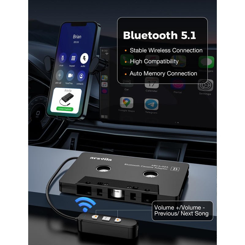 arsvita 5.1 Bluetooth Cassette Adapter, Car Audio Bluetooth Cassette Receiver,