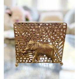 Chez Juju Bronze Elephant Tabletop Napkin Holder | Metal Freestanding Vertical Tissue Paper Servilleta Dispenser Organizer Letter Holder | Home Kitchen Restaurant Hotel Party Dining Table Décor