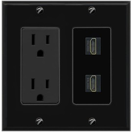 RiteAV - 15 Amp Power Outlet 2 Port HDMI Decorative Type Wall Plate - Black