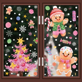 Christmas Window Clings,Christmas Window Stickers, Christmas Tree Gingerbread Man Snowflake Window Decals Decorations for Party, Christmas Decorations Indoor, Christmas Decor