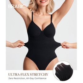 BRABIC Shapewear Bodysuits for Women Tummy Control Shapewear Seamless Deep V-Neck Body Shaper with Built-in Bra(Black, XX-Large)