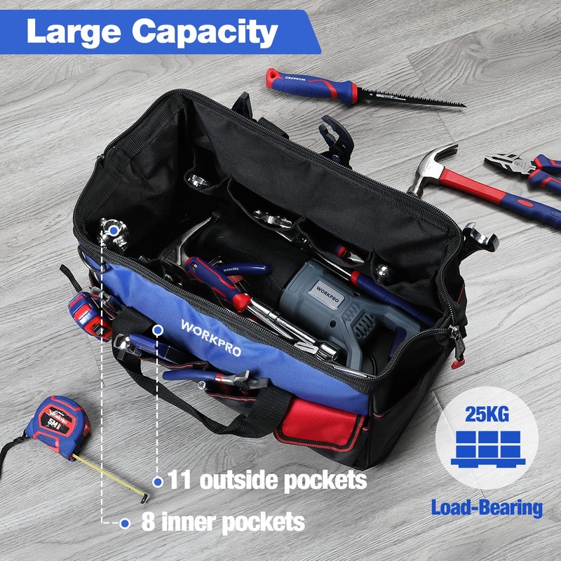 WORKPRO Tool Bag, 18 Inch Tool Bag with Waterproof Molded