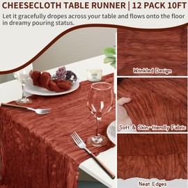 2 Packs Cheesecloth Table Runner,TISEMENT 35''x 120'' Wrinkled Gauze Cheese Cloth Table Runner Boho ,Romantic Centerpieces for Tables ,Versatile Tablecloth for Wedding/ Party Decorations (Terracotta)