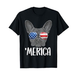 Merica French Bulldog Dog 4th of July American Flag T-Shirt