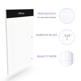 Alitte 5x8 Small Notebooks – 12 Pack Narrow Ruled, White Perforated Note Pads with 50 Sheets Per Notepad, (No Ink Bleeding). Ideal Legal Pads for Writing, Note Taking, Home, Office, School